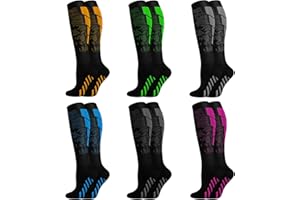 COLEXY 6 Paires Chaussettes de Compression, Bas de Contention Élastiques pour Hommes et Femmes, Idéales pour Sport, Course, Infirmiers, Voyages - Soutien Exceptionnel, Tissu Respirant