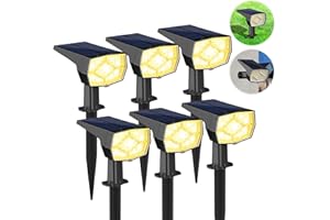 VOLISUN Lot de 6 Spot Solaire Exterieur, 64 LED 3 Modes Lampe Solaire Exterieur Jardin, IP65 Étanche Projecteur Solaire Exterieur Pour Jardin, Cour, Allée, Chemin(Blanc Chaud)