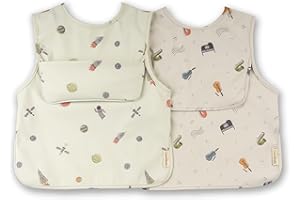 ÜneeQbaby Wasserdichte Baby- und Kleinkind-Lätzchen, 2 Stück, ärmellos, Öko-Tex-zertifiziert zum Füttern und Spielen mit Brusttasche