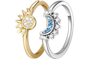 BERRY ONLY Anello Sole e Luna Set Anelli Donna Argento 925, Anelli Sole e Luna Anello Sole Oro Anello Luna Argento Anelli Coppia, Anello Donna Anello Set Gioielli Donna Regalo Compleanno Matrimonio Anniversario