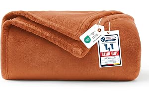 WAVVE Fleecefilt, sofföverkast, orange, 1,5 m x 2 m – fluffig mjuk varm mångsidig filt för soffa/säng dubbel/dubbel storlek
