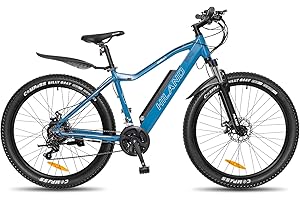 ROCKSHARK HILAND 26/27.5 Zoll E-Bike Elektrofahrrad Mountainbike Fat Tire Elektrofahrrad E-Mountainbike Heckmotor 250 W, 21 Gang Shimano, mit 10.4Ah Lithium-Akku, Lock-Out-Federgabel