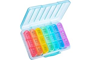 Zoksi Moisture-Proof Pill Organiser 3 Times a Day, Sealed Weekly Pill Box 7 Day, Large Daily Pill Box Organiser, Travel Medicine Organiser, Portable Tablet Box with 21 Compartments to Hold Meds(Cyan)