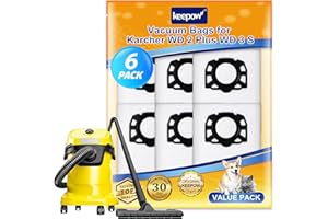 KEEPOW 6 Pack KFI 357 Vacuum Bags for Kärcher WD 2 Plus, WD 3, WD 3 Battery, Fleece Hoover Bags for Karcher Vacuum Cleaner WD3 S, KWD 1, KWD 2, KWD 3, MV 3, SE4001, SE4002