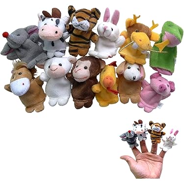 Handpop, mini-pluche, vingerpoppen, pluche speelgoed met vingers voor kinderen, schattig vingerspeelgoed, verjaardags- en kerstcadeaus (12 stuks