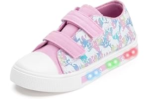 FUNCOO PLUS Boys Girls Light Up Trainers Toddler Canvas Shoes Kids Easy Fasten Walking Shoes with Hook and Loops