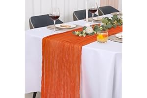 Jumdast käsetuch Tischläufer Boho, Tischläufer Modern Abwaschbar Hochzeit Outdoor Garten Wetterfest Musselin Chiffon Stoff Hochzeitsdeko Taufe Deko Tischdeko (Orange, 90 x 300 cm)