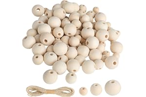 SZEBISOA 100 Stück Holzkugeln mit Loch, naturbelassen – 3 Größen (10/14/18mm) Holzperlen zum Auffädeln, glatte Holzperlen groß – Perlen Holz, Kugeln zum Basteln für DIY & Deko.