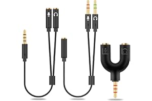 HIEBEE 2-in-1 3.5mm Kopfhörer Splitter Adapter (Mikrofon Audio) Weiblich zu Männlich zu Weiblich Stereo Jack Y Kabel Kompatibel für PS4, PS5, Nintendo Switch, Telefon, Laptop(3 im 1-Pack)
