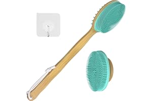 ‎READAEER Badebürste mit lange Griff aus Bambus und doppelseitige Silikonkopf zur Rückenreinigung und Kopfmassage einschließlich ein Gesichtsbürste