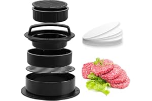 VINILITE Prasa do burgerów 3 w 1 z 70 arkuszami papieru woskowego, nieprzywierająca wypchana hamburger wołowina ciasto zestaw foremek i suwaków do domu kuchni grilla