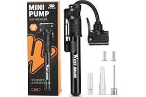 WEST BIKING Bicycle Pump Mini Bike Pump - Aluminum Alloy Cycle Pump for Presta & Schrader Valve, Portable Lightweight Bike Tyre Pump Fast Tyre Inflation Mini Air Pump For Mountain Road Bike Ball Pump