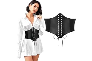 TRIWORKS Waist Corset Belt Tied Waspie Belts Lace-up Cinch Wide Elastic Pirate corset Belts for Halloween Costume
