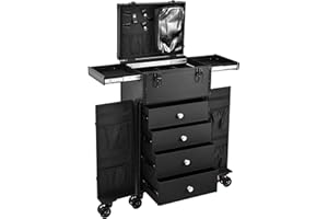 TAYQWIHEVA Maleta de Maquillaje Profesional Maletín Maquillaje con maquillador de 6 Ruedas Maleta de uñas Maletín Peluquería con Varios Compartimentos Organizador Maquillaje portátil Maquillaje, Negro Oscuro