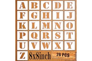LYPER Juego de plantillas de letras de 8 x 8 pulgadas,26 plantillas de plástico reutilizables con escala de pulverización, plantillas de aprendizaje para pintar,pintar,paredes de madera,decoración del hogar