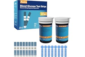 AuQty Blood Glucose Test Strips 50pcs with 50 Lancets Blood Sugar Test Strips (Suitable for AuQty AC-301 Blood Glucose Meter)