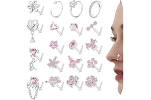 MILACOLATO 20PCS 20G Anneaux de Nez Ensemble L - Forme de Goujon de Nez Piercing Bijoux pour les Femmes Hypoallergénique Vis de Goujon de Nez en Acier Inoxydable avec Zircone Cubique