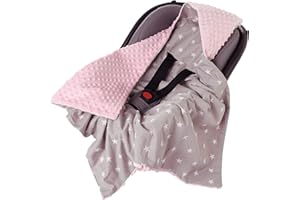 Medi Partners nid d'ange Bebe été Couverture enveloppante Bébé Siege Auto 85x85cm Couvertures Bebe nid d'ange Une Douce Oeko-Tex Moelleuse pour landaus (Étoiles Grises sur Blanc avec Minky Pink)