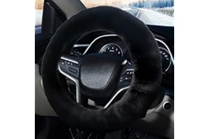 Pahajim Fluffy Steering Wheel Covers, Soft Furry Car Anti-skid Plush Steering Wheel Cover Warm Wool Universal 36-39cm Winter Car Decoration for Women and Men (Black)