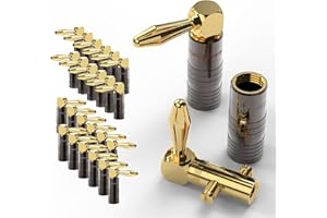 FosPower 24 Premium Rechtwinklige Bananenstecker für Lautsprecherkabel - Vergoldete Anschlüsse/Doppel-Fixierschrauben - Bananenstecker für HiFi, Lautsprecher, Lautsprecherkabel, Verstärker,