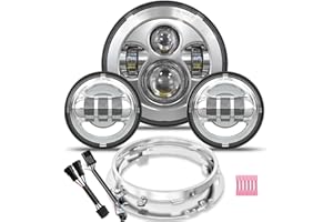 KASIYLUX TRUCKMALL 7 inch LED Headlight Fog Passing Lights DOT Kit Ring Motorcycle for Touring Road King Ultra Classic Electra Street Glide Tri Cvo Heritage Softail Slim Deluxe Fatboy Chrome