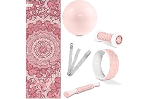 Fitfiu Fitness KITWELL-600 - Kit Yoga Pilates Rosa 6 Accessori Che comprende Tappetino con Disegno Mandala, Palla, Cerchio Pilates, Rullo Massaggio Piedi, Rullo Massaggio e Cinghia