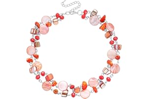 FULU AUTUMN Donne Collana di Conchiglie in Argento a Strati Collane Bohémien Corte Collana Girocollo con Perline Turchesi Regali Compleanno