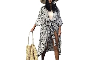 HYUET Copricostume da Bagno Donna Mare, Elegante Kimono Lungo Tie Dye Donna Estivo Abito da Spiaggia Bikini Cover Up Cardigan Maniche Lungo Vestito Boho Kaftan Tunica Top per Vacanza