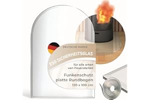 IOMANGIO Funkenschutzplatte Glas Rundbogen 120x100cm – Glasplatte für Kaminofen - Kaminglas Zunge mit Dichtlippe - 8mm ESG Kamin Glasplatte mit Facettenschliff – Kaminschutz Feuerplatte für Kaminofen