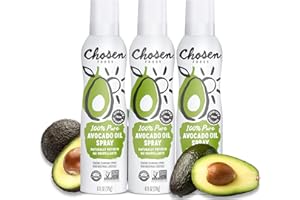 Chosen Foods 100% Pure Avocado Oil Spray 6 oz. (3 Pack), Non-GMO, 500°F Smoke Point, Propellant-Free, Air Pressure Only for High-Heat Cooking, Baking and Frying