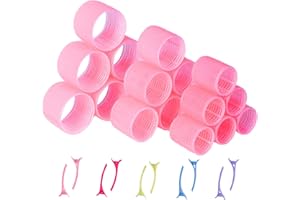 xnicx 28pcs Hair Rollers with Clips,Hair Curlers no Heat includes 18pcs Hair Rollers with 10Pcs Clips Velcro Rollers for Hair Jumbo Large Medium Rollers Sizes(60mm,48mm,36mm) for Long,Short Hair Pink