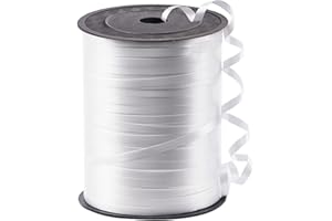 PartyWoo Geschenkband Weiß, 450 Meter/ 500 Yard Schleifenband, Ringelband, Glänzendes Ballonband, Dekoband für Ballonverschlüsse, Geschenkverpackung, Basteln, Partydeko, Hochzeitsdeko (1 Rolle)
