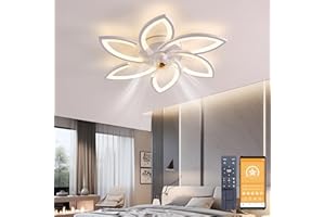 Narwhal LED Ventilatore da Soffitto, ventilatore da soffitto con luce e Telecomando, Lampadario ventilatore da soffitto con Timer, Luminosità e Temperatura Colore Regolabili (6 luci/108W, Bianco)