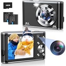 Fotocamera Digitale Compatta 4K 48MP Con Doppia Fotocamera E Zoom 16X: Include Scheda 32GB E 2 Batterie, Ideale Per Adolescenti E Principianti