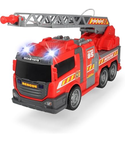 Dickie Toys Fire Commander, camion dei vigili del fuoco, camion dei vigili del fuoco, con funzione di spruzzo d'acqua, scala, luce e suono, batterie incluse, 36 cm, dai 3 anni in su