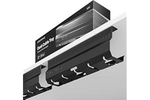 Desktronic Cable Duct Desk Black Set of 2 - Stainless Steel Cable Management Desk Cable Duct with 5 Cable Cut-Outs - Easy to Install Cable Organiser - Cable Holder