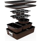 Nutrichef Set of 8 Stackable Moulds, Trays, PFOA, PFOS, PTFEE, Oven Utensils up to 232 &deg;C, Baking Set, Non-Stick, Brown