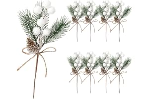 ALAGIRLS 8 PCS 8" Artificial Pine Picks, Pine Needles Branches with Berry Stems, Small Fake Berries Pinecones Branches for Crafts Christmas Tree DIY Garland Holiday Wreath