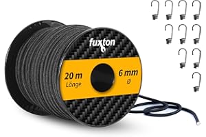 ‎FUXTON fuxton Gummiseil 6 mm 20 m schwarz mit 10 STK Spiralhaken, elastisch (Expanderseil, Gummiband, Gummischnur, Gummileine, Gummikordel, Planenseil, Spannseil, Seil Plane)