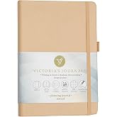 Victoria's Journals Sert Kapaklı Lastikli Tarihsiz Kalın Yapraklı Noktalı Defter 14x20 Cm - Bej