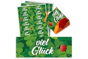 younikat Viel Glück Aufkleber - 60 Stück - Gastgeschenk passend für Küsschen I Kleeblatt I Rechteckig I you0109