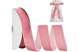 RIBBOOO Pink Velvet Ribbon 2.5CM x 9.14 Meter, Vintage Velvet Ribbons for Christmas Wreath Bow Decoration Craft Gift Wrapping, Valentine's Day Bouquet Packaging