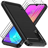 iVoler Cover per Xiaomi Mi 9 Lite con 3 Pezzi Pellicola Vetro Temperato, Fibra di Carbonio Nero Custodia in Morbida Silicone 