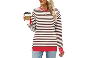 Fisoew Felpa da donna a righe a maniche lunghe girocollo in cotone autunno inverno Y2K casual top pullover