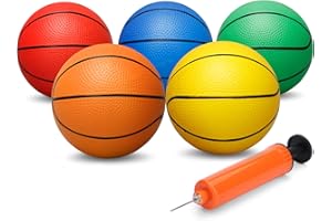 Dilabnda 16CM bunter Kinder Mini Spielzeug Basketball, Gummi Basketbälle für Teenager mit Pumpe, toller Indoor Outdoor Spaßsport für Kinder und Erwachsene (5 Stück)