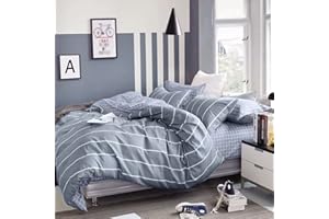 KEAYOO Bettwäsche 155x 220 Grau für Winter bis Sommer Weiß Gestreift 100% Baumwolle mit Reißverschluss 2 teilig