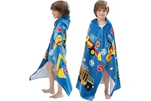 BANGSAUR Kinder-Strandtuch mit Kapuze, 100% Baumwolle, weich und saugfähig, Badetuch, Badetuch, Überzieher für Jungen und Mädchen, extra Größe: 127×76cm (LKW)