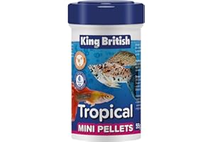 King British – Tropical Mini Pellets 55g – Multi-Vitamin Complete Fish Food – Low Waste, Clear Water Formula, Natural Ingredients – For Tropical Fish