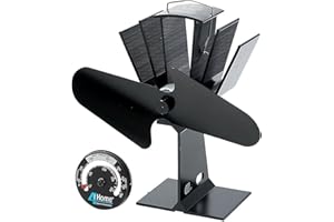 FIRST4SPARES 4YourHome Eco Friendly Silent Heat Powered Stove Fan For Wood Log Burners + Free Stove Thermometer Satin Black Fan