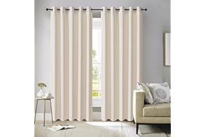 ROOEE Insulated Heavy Thick Thermal Blackout Curtains Eyelet Ring Top Pair – Ideal for Living Room, Bedroom, Guest Room and Kids Bedroom (Cream, 46" Wide x 54" Drop)